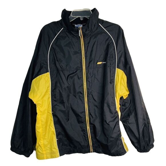 Reebok Jacket Mens Size Large Black Yellow‎ Windbreaker Full Zip Vintage - Picture 1 of 11